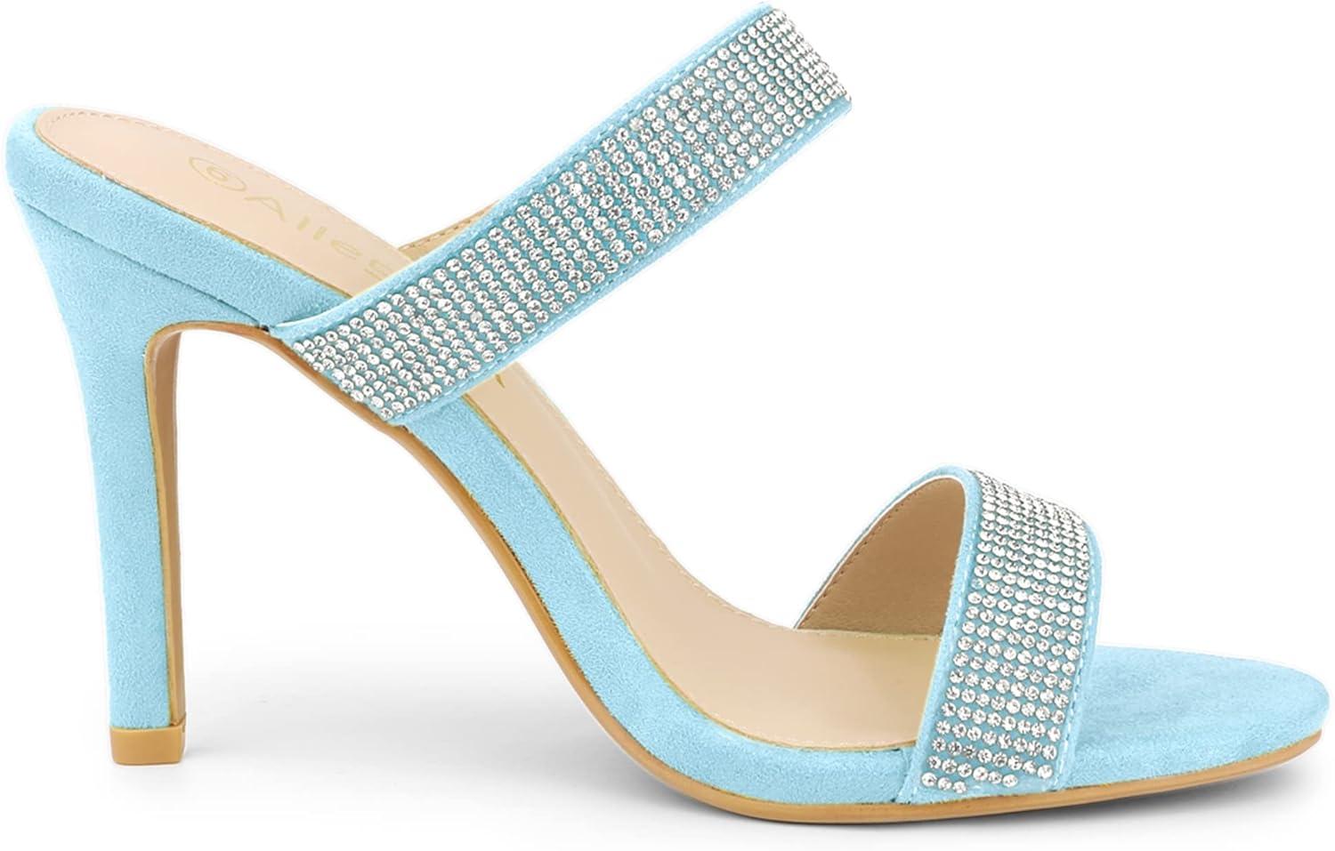 imageAllegra K Womens Open Toe Stiletto Heel Rhinestone Mules SandalsLight Blue