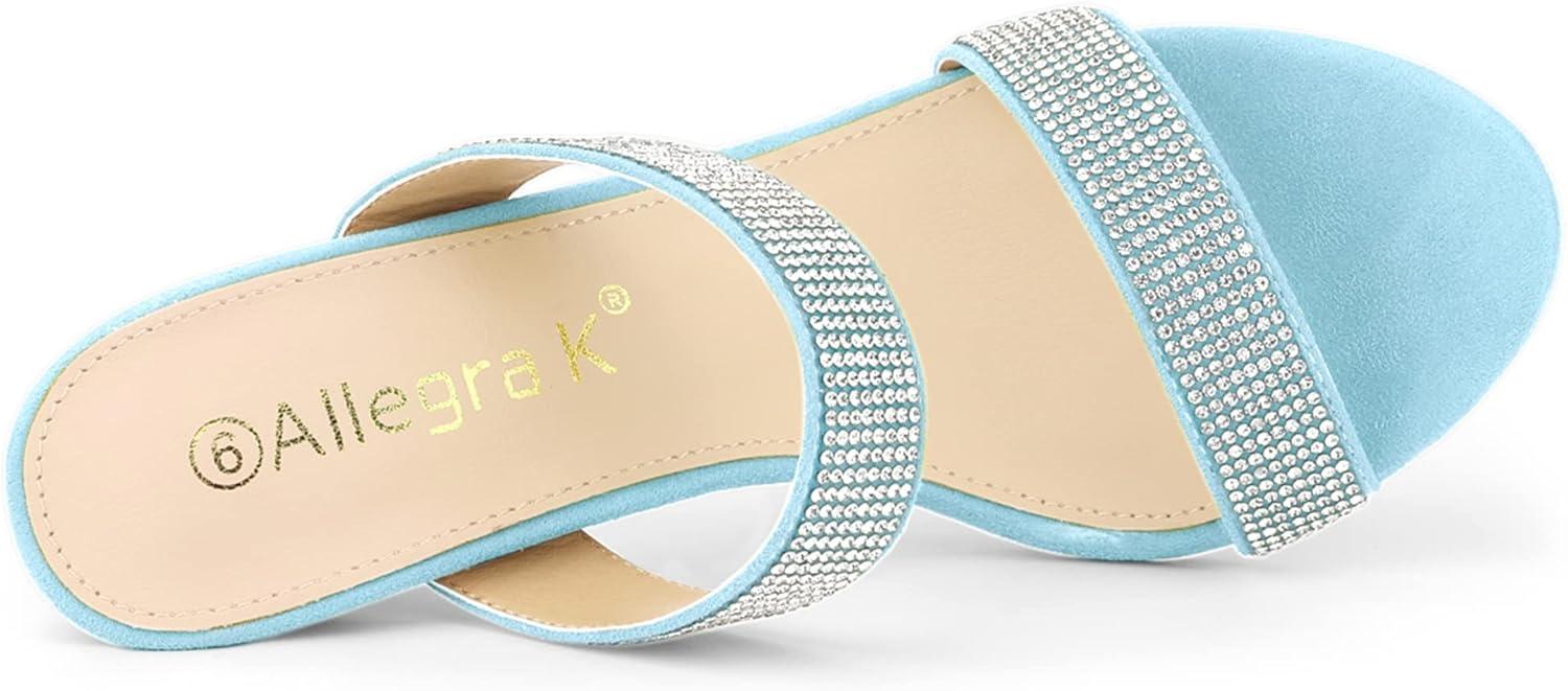 imageAllegra K Womens Open Toe Stiletto Heel Rhinestone Mules SandalsLight Blue