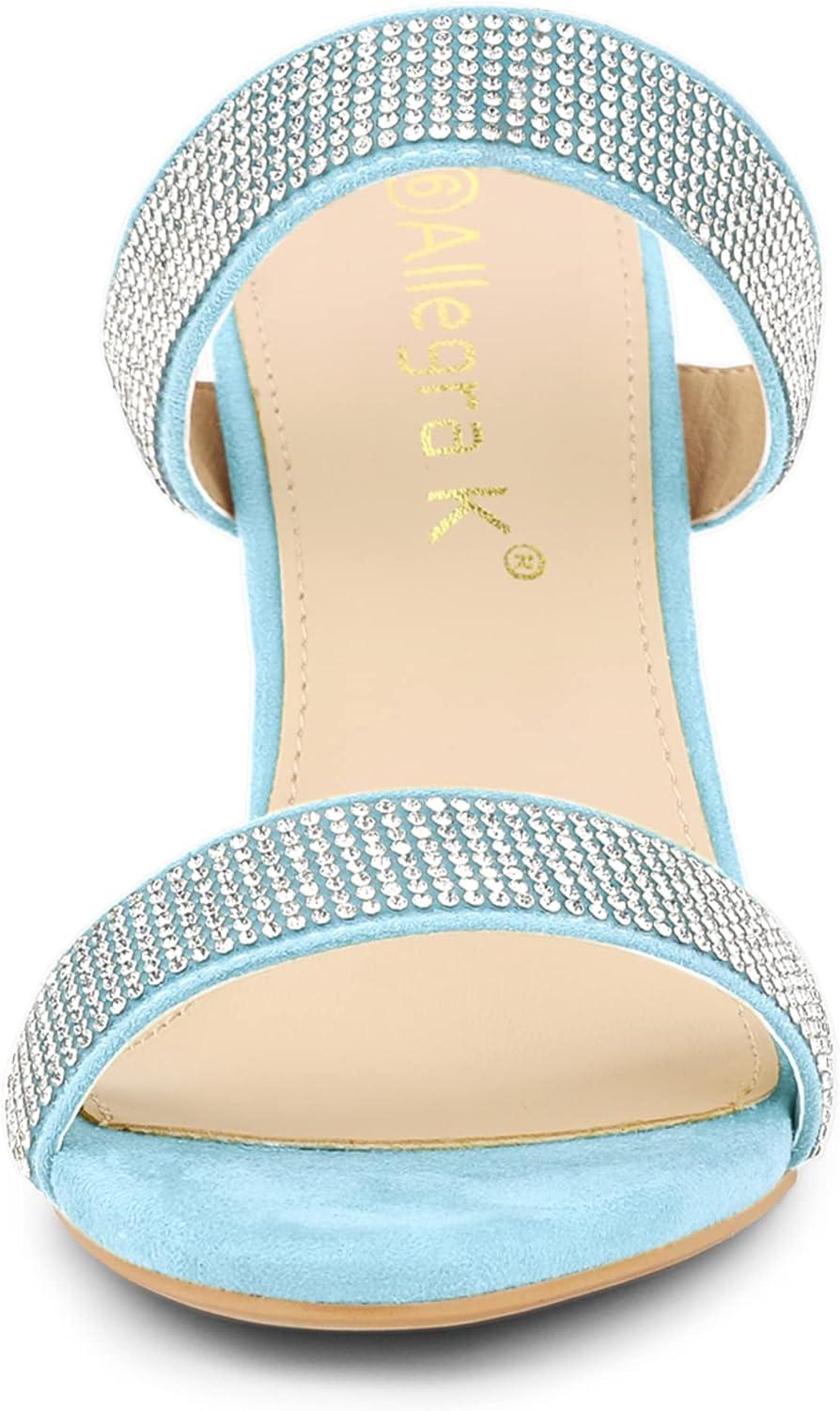 imageAllegra K Womens Open Toe Stiletto Heel Rhinestone Mules SandalsLight Blue