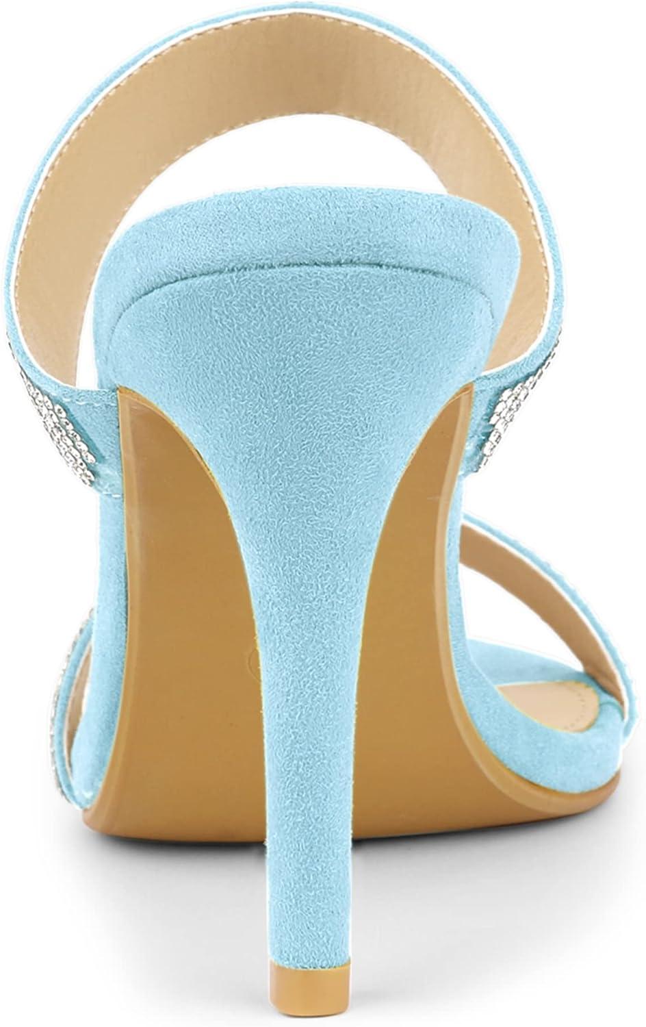 imageAllegra K Womens Open Toe Stiletto Heel Rhinestone Mules SandalsLight Blue