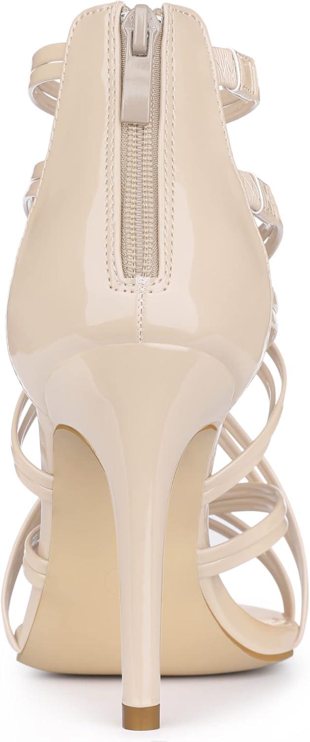 imageAllegra K Womens Open Toe Strappy Stiletto Heel Lace Up SandalsBeige