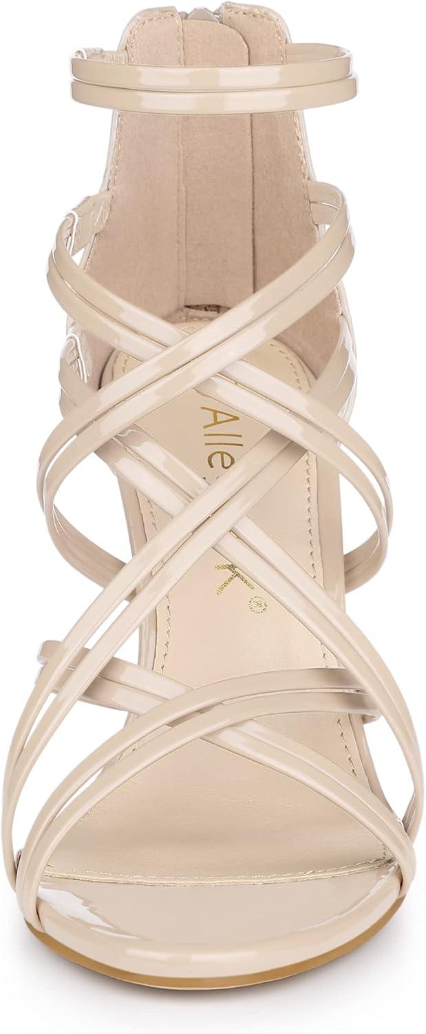 imageAllegra K Womens Open Toe Strappy Stiletto Heel Lace Up SandalsBeige