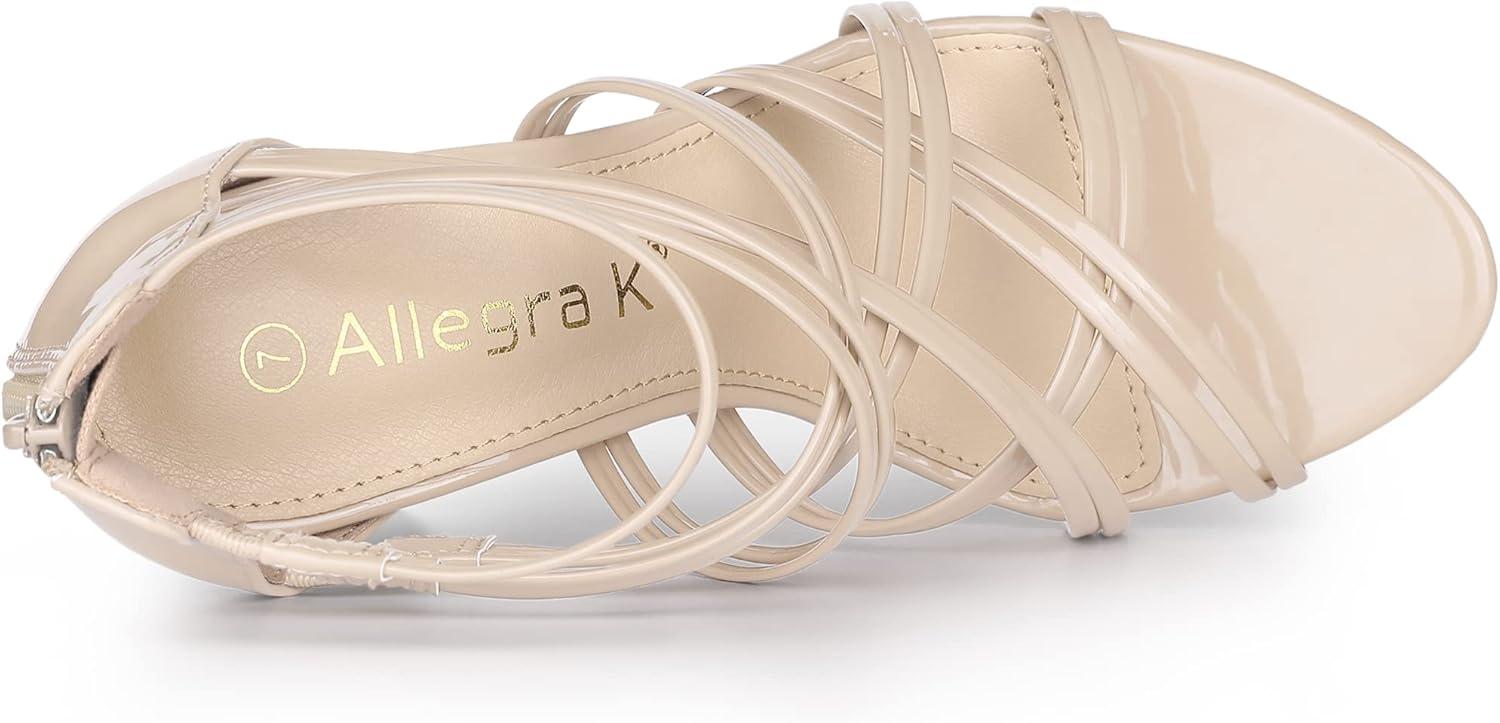 imageAllegra K Womens Open Toe Strappy Stiletto Heel Lace Up SandalsBeige