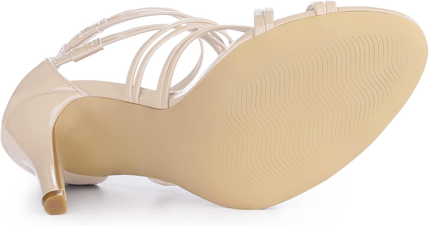 imageAllegra K Womens Open Toe Strappy Stiletto Heel Lace Up SandalsBeige