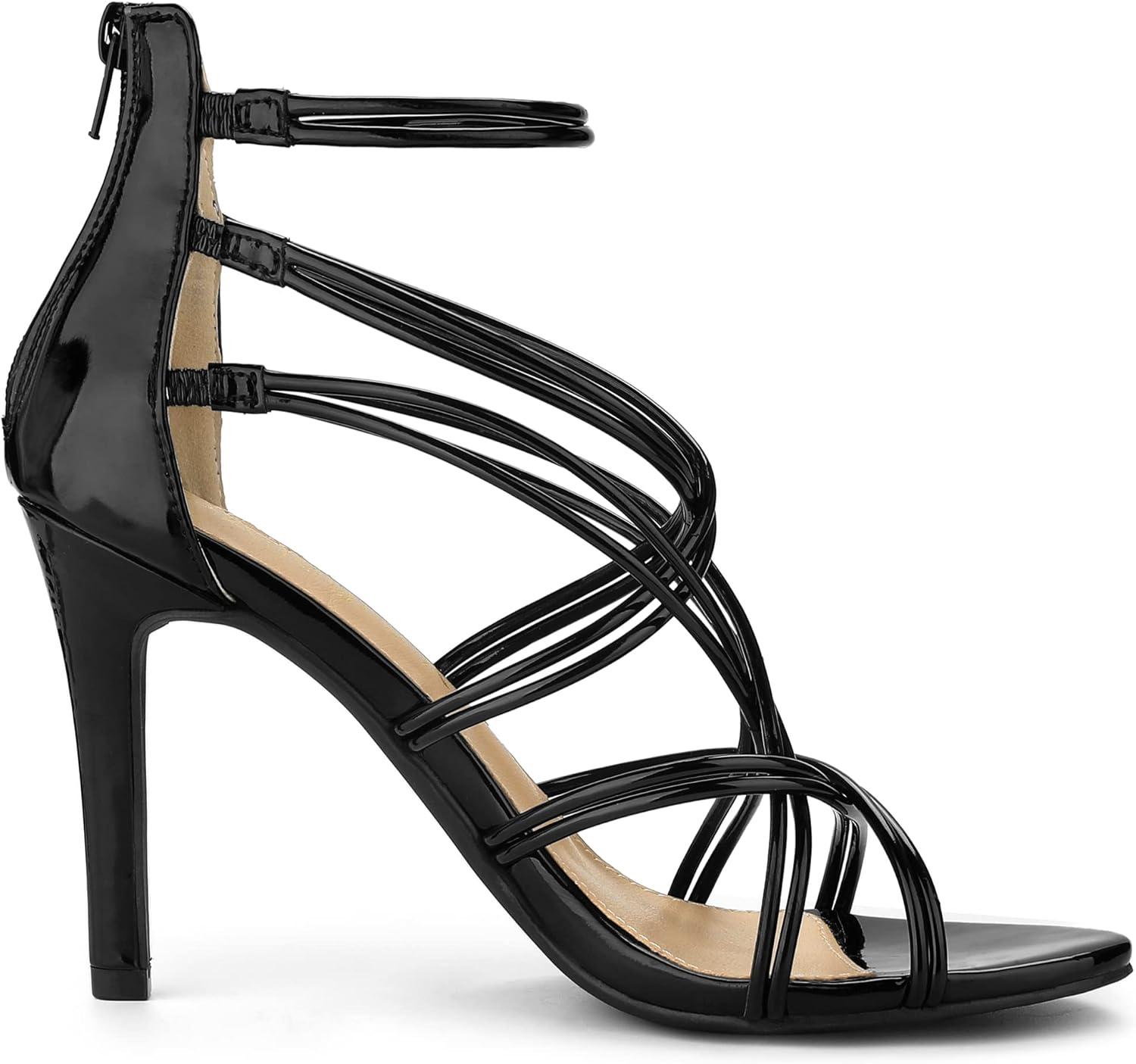 imageAllegra K Womens Open Toe Strappy Stiletto Heel Lace Up SandalsBlack