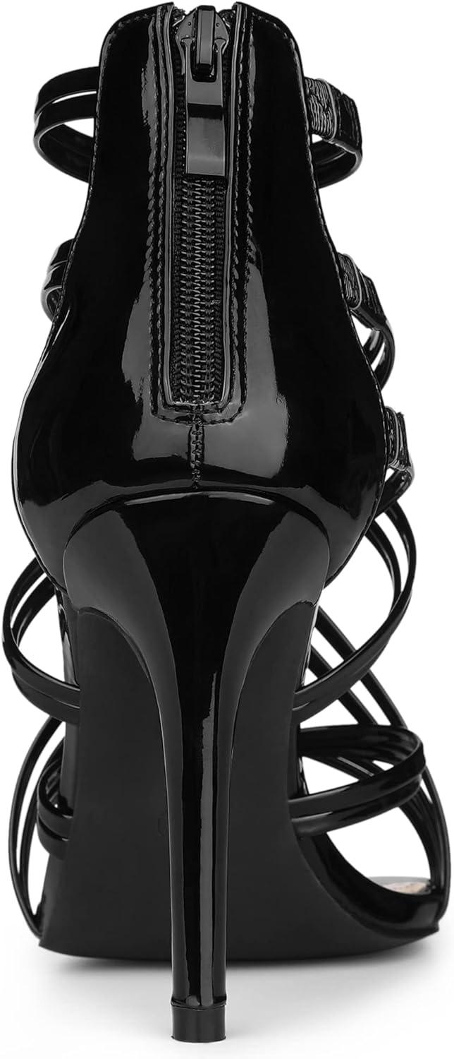 imageAllegra K Womens Open Toe Strappy Stiletto Heel Lace Up SandalsBlack