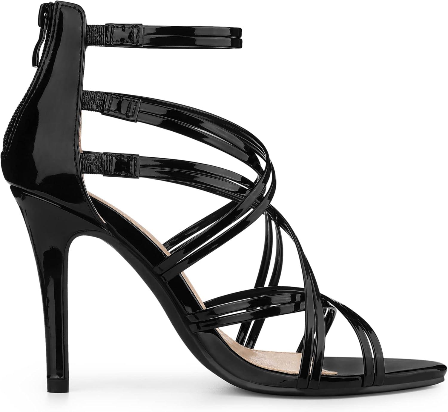 imageAllegra K Womens Open Toe Strappy Stiletto Heel Lace Up SandalsBlack