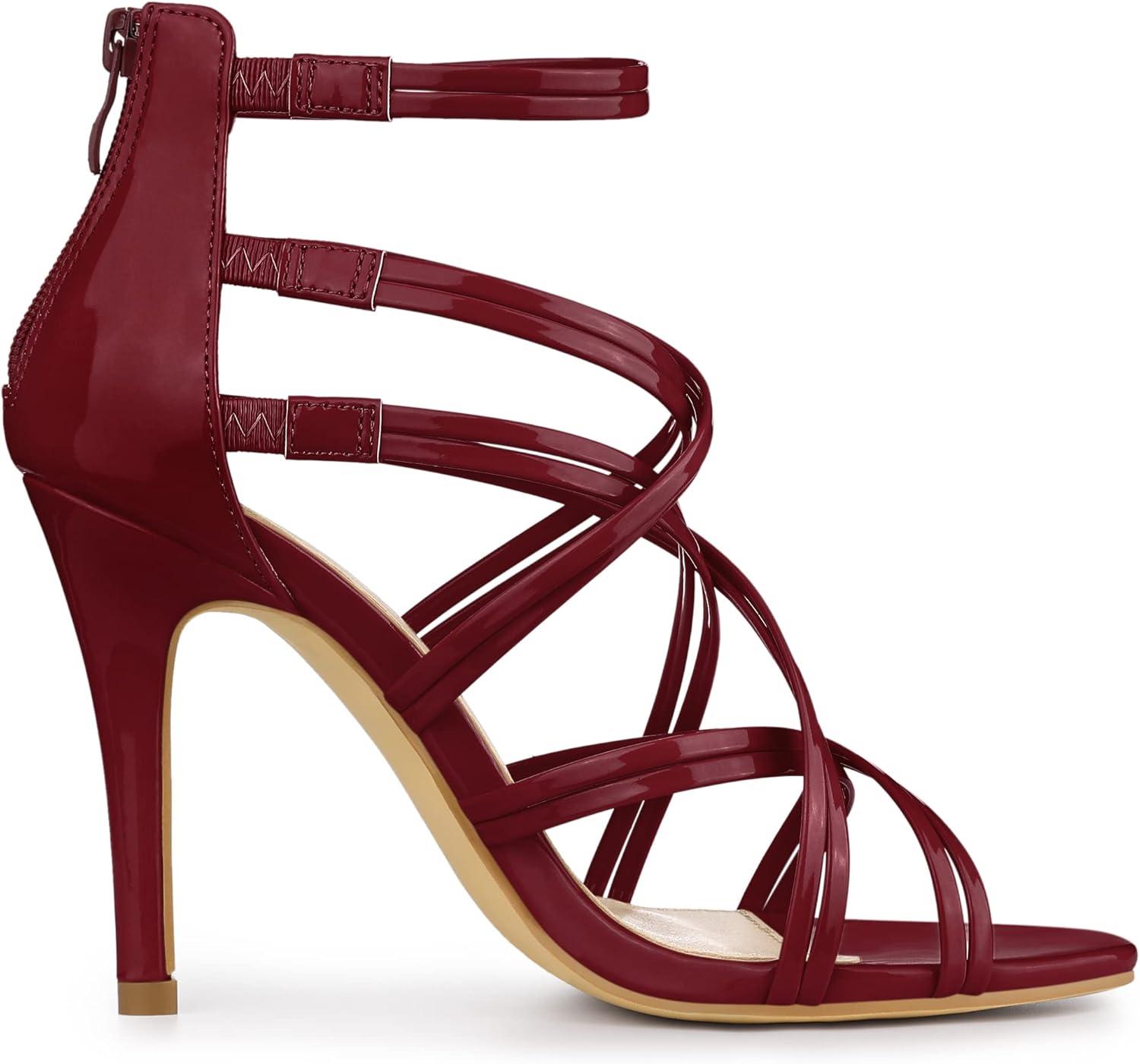imageAllegra K Womens Open Toe Strappy Stiletto Heel Lace Up SandalsBurgundy