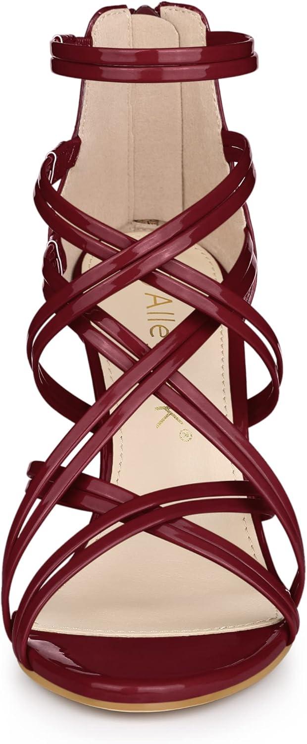 imageAllegra K Womens Open Toe Strappy Stiletto Heel Lace Up SandalsBurgundy