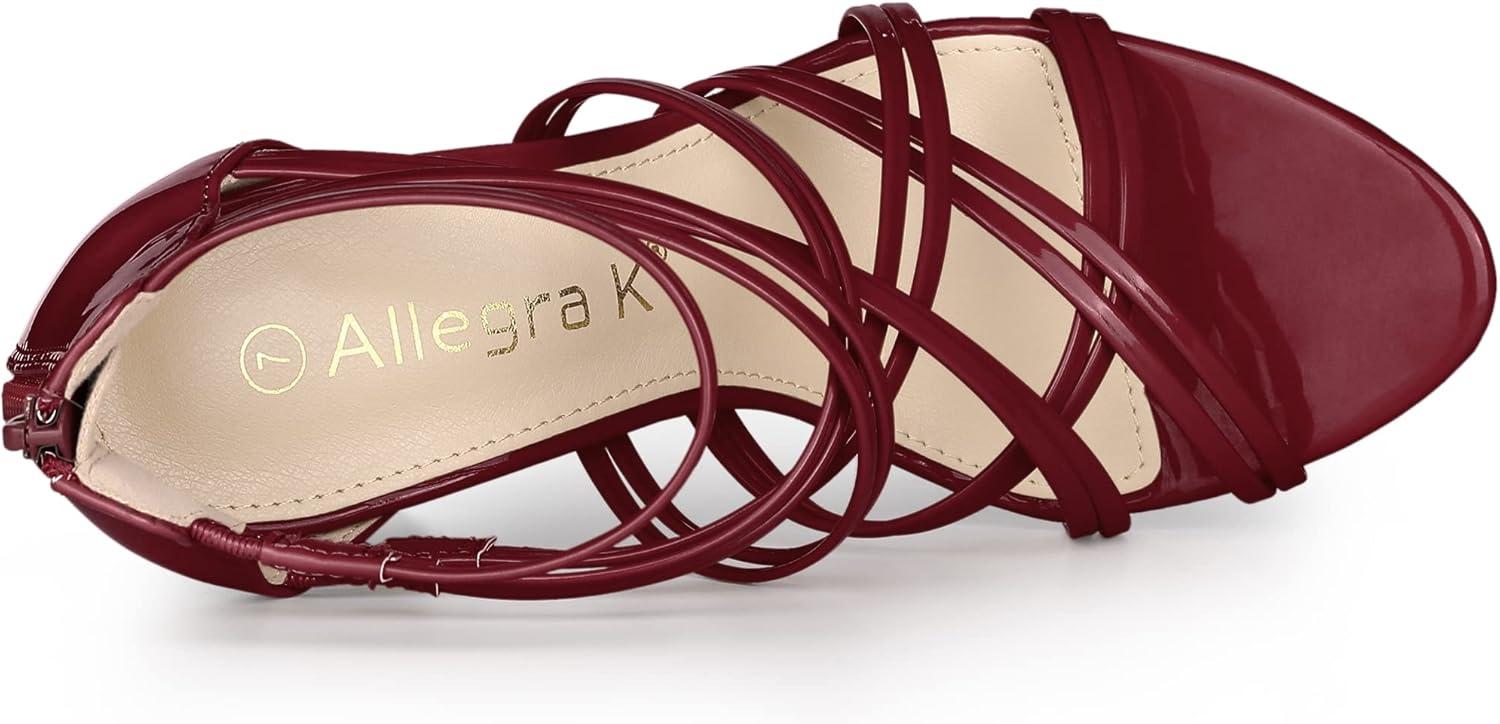 imageAllegra K Womens Open Toe Strappy Stiletto Heel Lace Up SandalsBurgundy