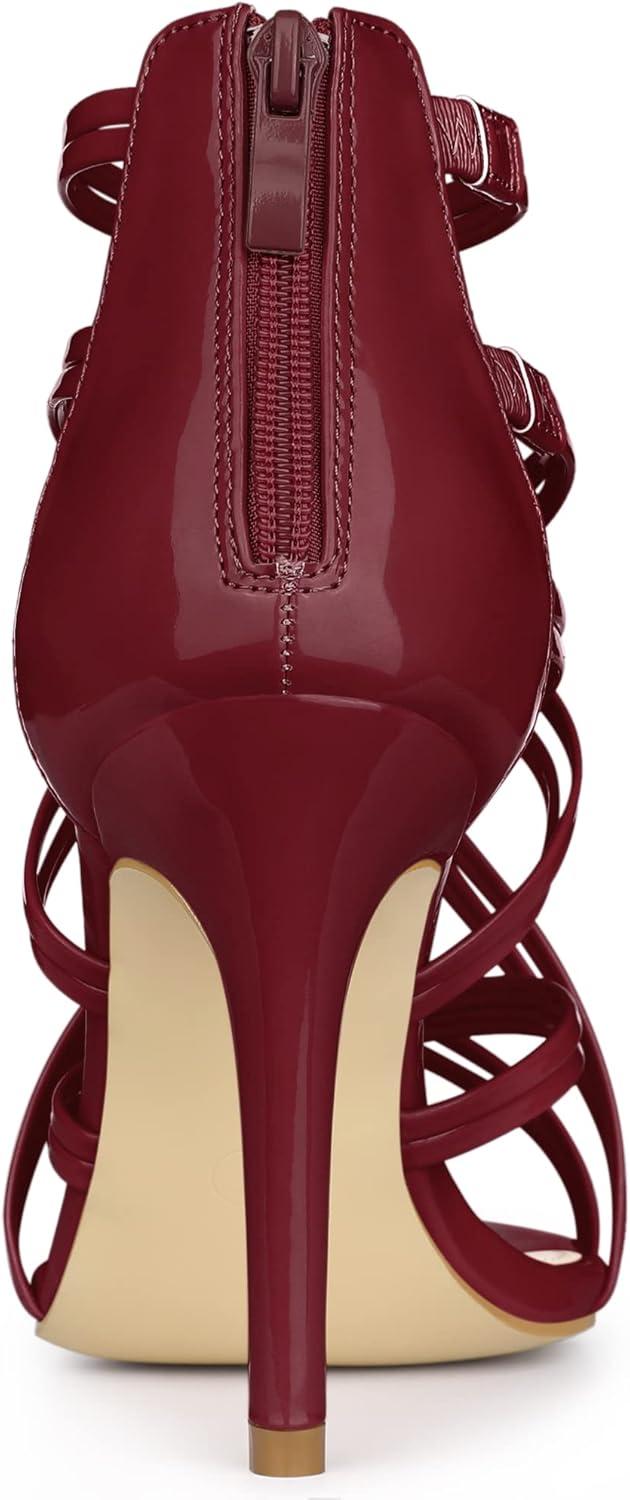 imageAllegra K Womens Open Toe Strappy Stiletto Heel Lace Up SandalsBurgundy