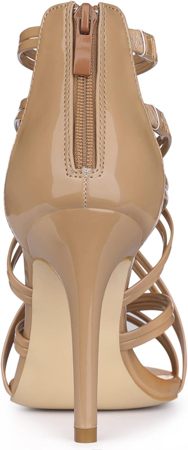 imageAllegra K Womens Open Toe Strappy Stiletto Heel Lace Up SandalsNude