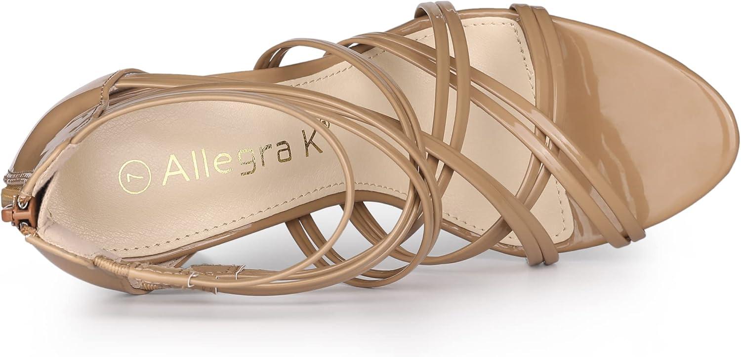 imageAllegra K Womens Open Toe Strappy Stiletto Heel Lace Up SandalsNude