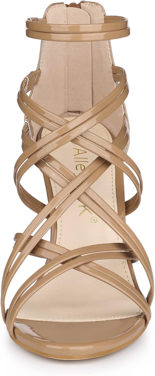 imageAllegra K Womens Open Toe Strappy Stiletto Heel Lace Up SandalsNude