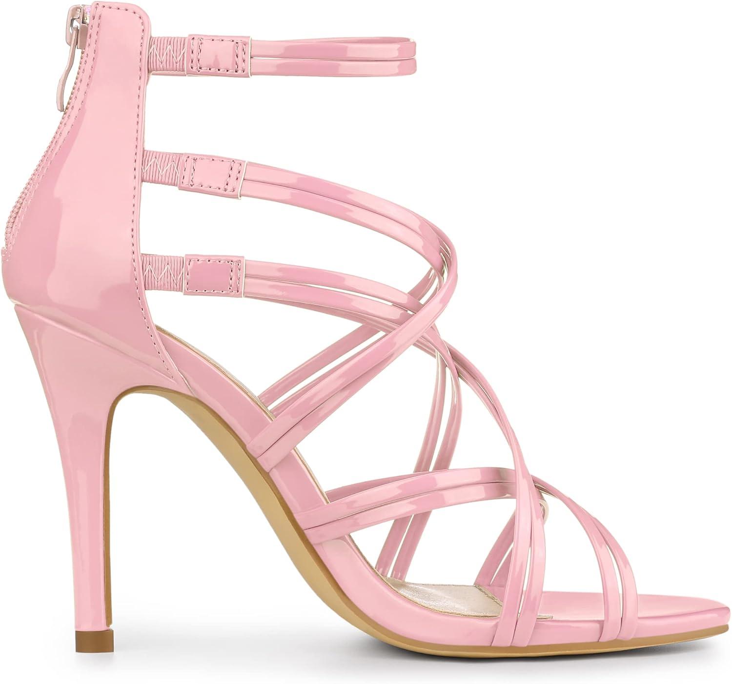 imageAllegra K Womens Open Toe Strappy Stiletto Heel Lace Up SandalsPink