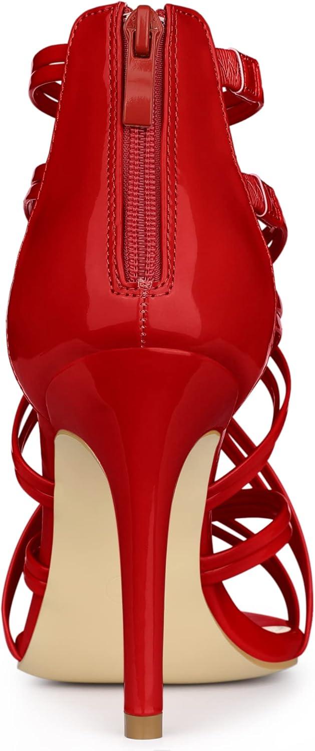 imageAllegra K Womens Open Toe Strappy Stiletto Heel Lace Up SandalsRed