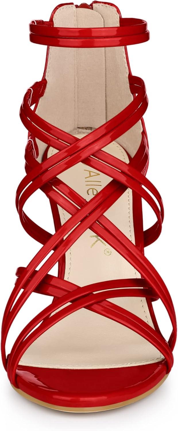 imageAllegra K Womens Open Toe Strappy Stiletto Heel Lace Up SandalsRed