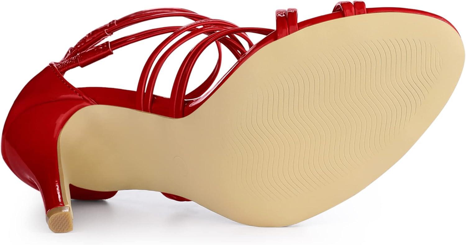 imageAllegra K Womens Open Toe Strappy Stiletto Heel Lace Up SandalsRed