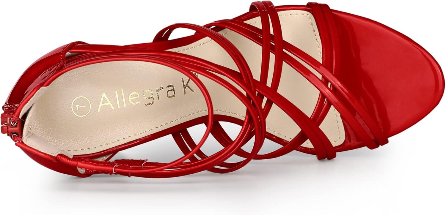 imageAllegra K Womens Open Toe Strappy Stiletto Heel Lace Up SandalsRed