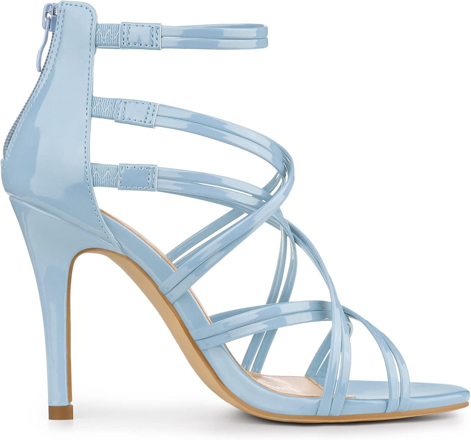 imageAllegra K Womens Open Toe Strappy Stiletto Heel Lace Up SandalsSky Blue