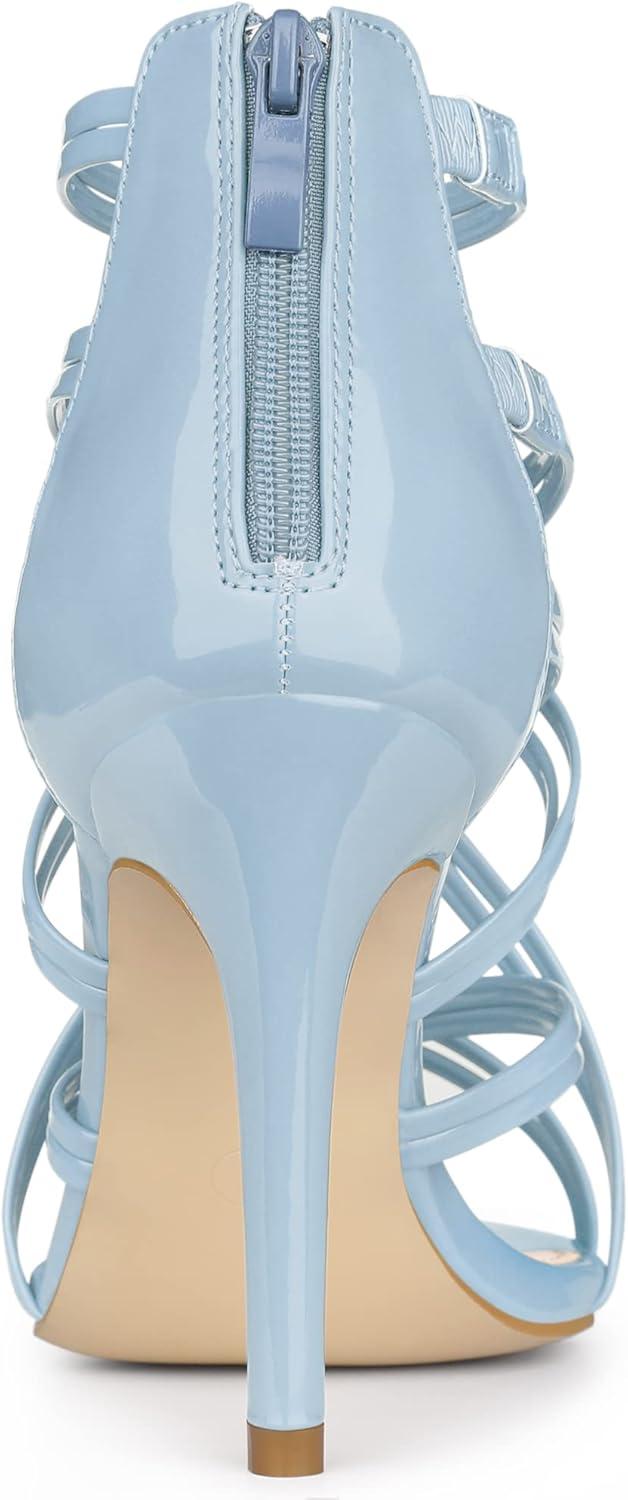 imageAllegra K Womens Open Toe Strappy Stiletto Heel Lace Up SandalsSky Blue