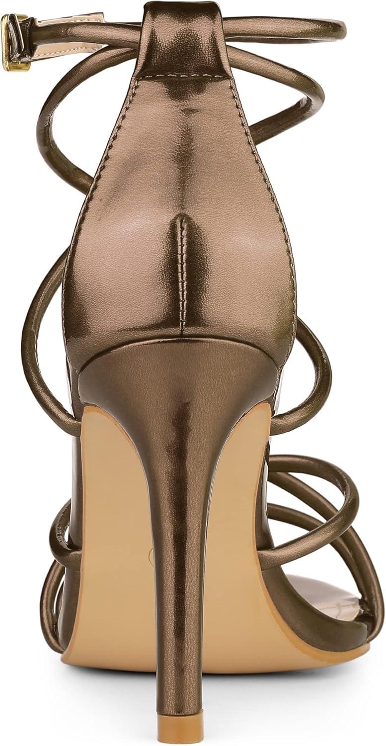 imageAllegra K Womens Open Toe Strappy Straps Stiletto Heel Brown Sandals 85 M US