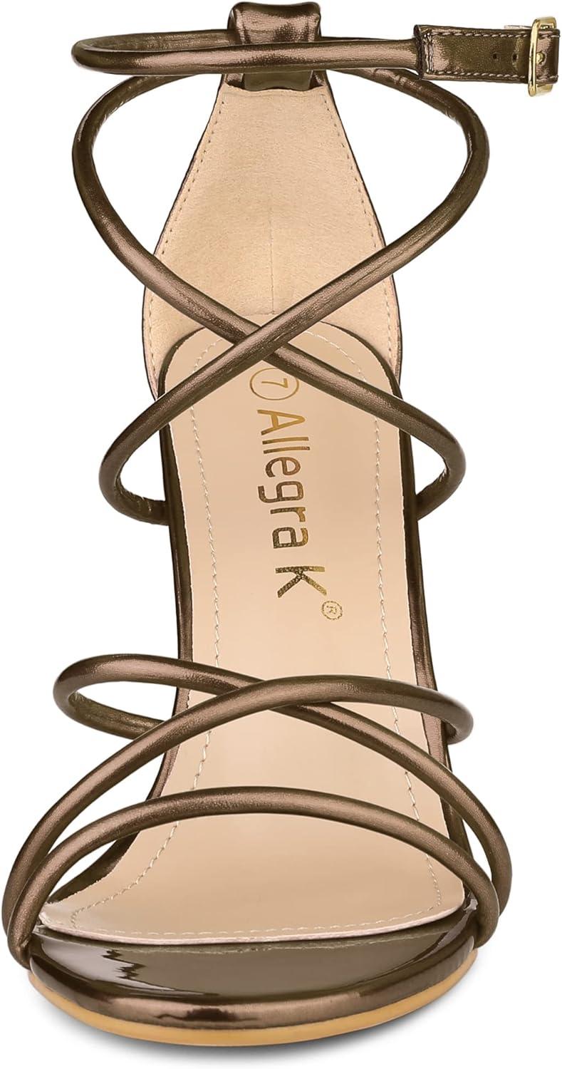 imageAllegra K Womens Open Toe Strappy Straps Stiletto Heel Brown Sandals 85 M US