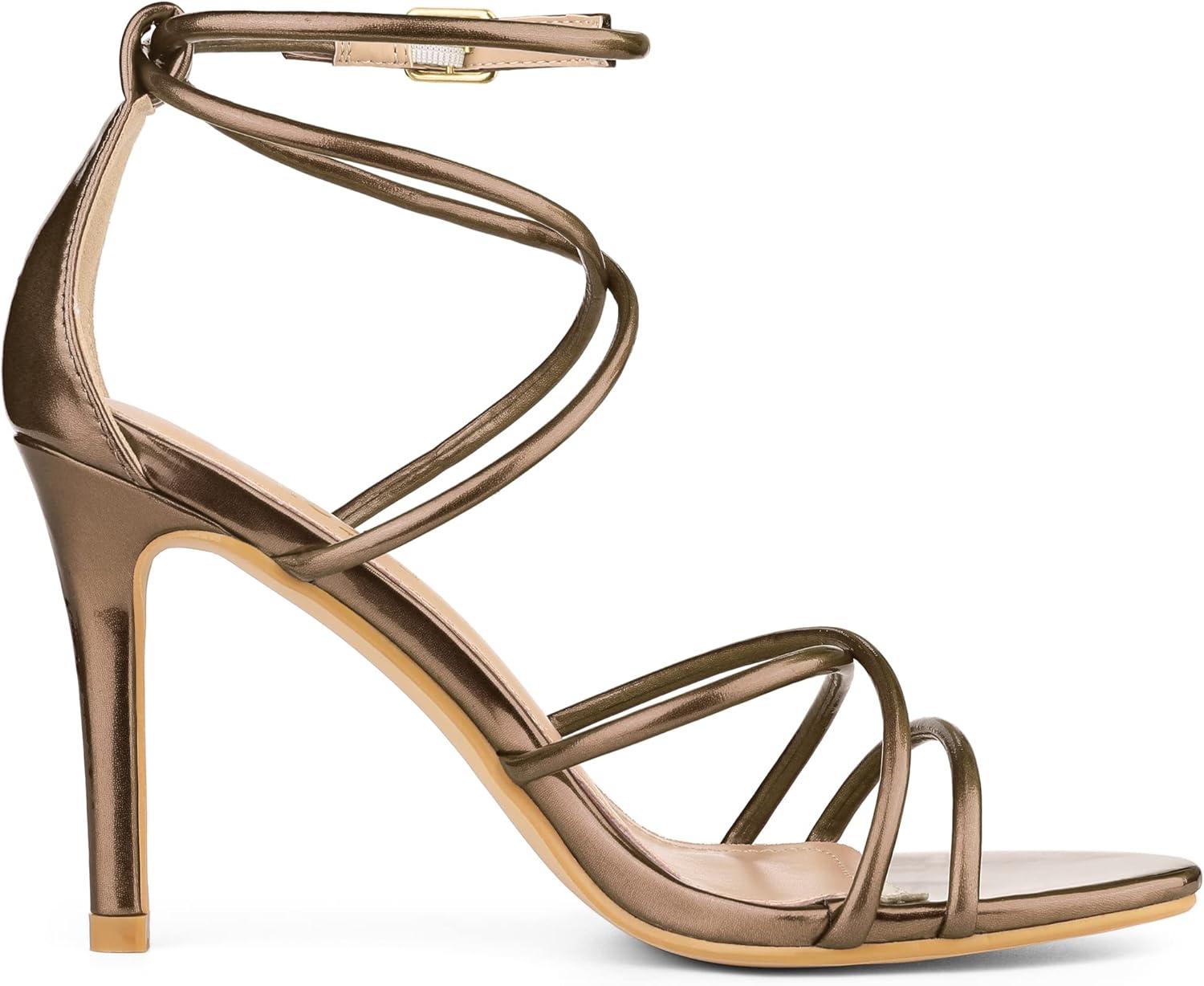 imageAllegra K Womens Open Toe Strappy Straps Stiletto Heel Brown Sandals 85 M US