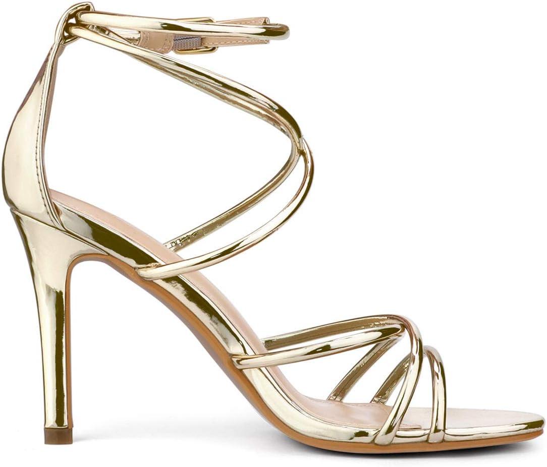 imageAllegra K Womens Open Toe Strappy Straps Stiletto Heel Gold Sandals 7 M US