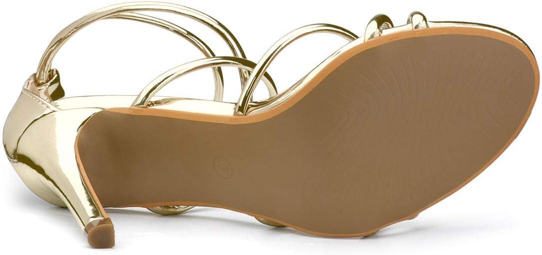 imageAllegra K Womens Open Toe Strappy Straps Stiletto Heel Gold Sandals 7 M US