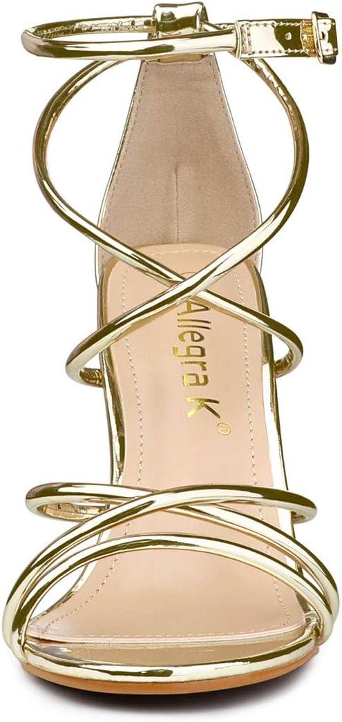 imageAllegra K Womens Open Toe Strappy Straps Stiletto Heel Gold Sandals 7 M US