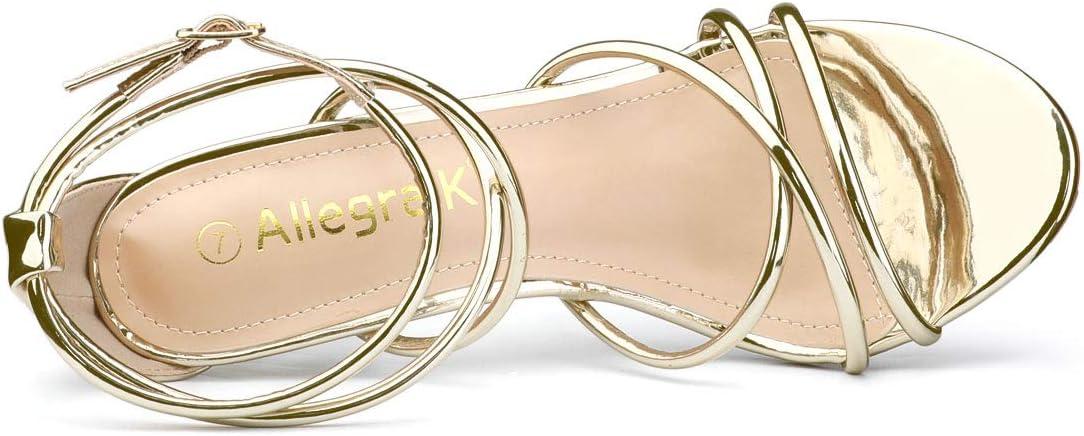 imageAllegra K Womens Open Toe Strappy Straps Stiletto Heel Gold Sandals 7 M US