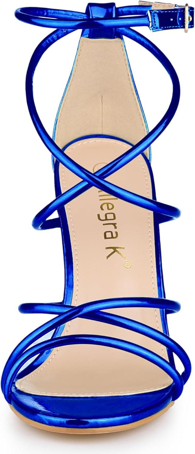 imageAllegra K Womens Open Toe Strappy Straps Stiletto Heel Royal Blue Sandals 7 M US