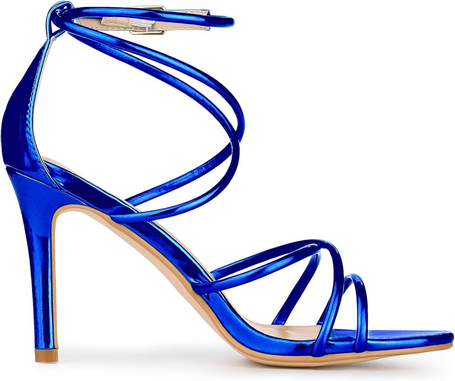 imageAllegra K Womens Open Toe Strappy Straps Stiletto Heel Royal Blue Sandals 7 M US