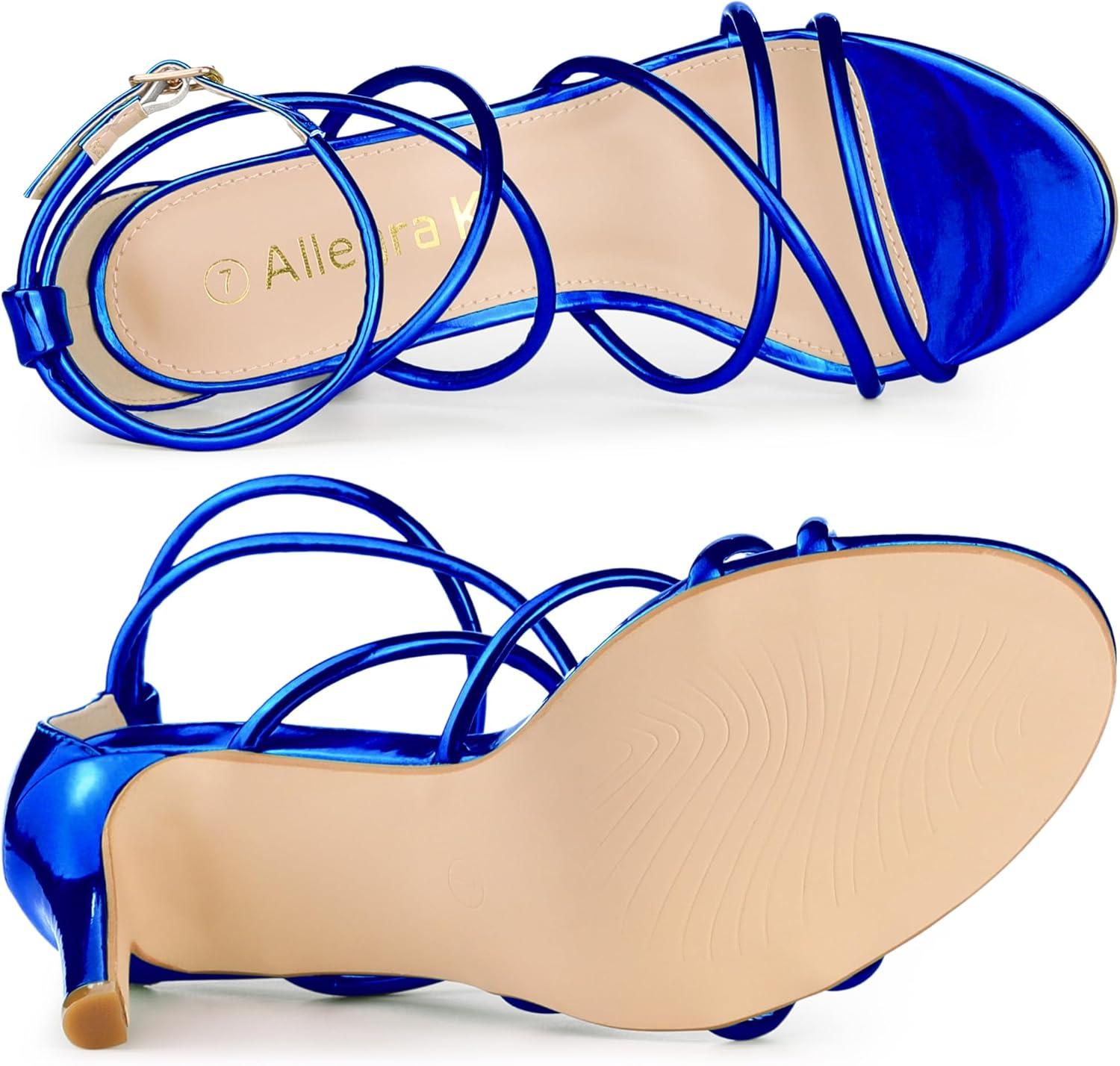 imageAllegra K Womens Open Toe Strappy Straps Stiletto Heel Royal Blue Sandals 7 M US