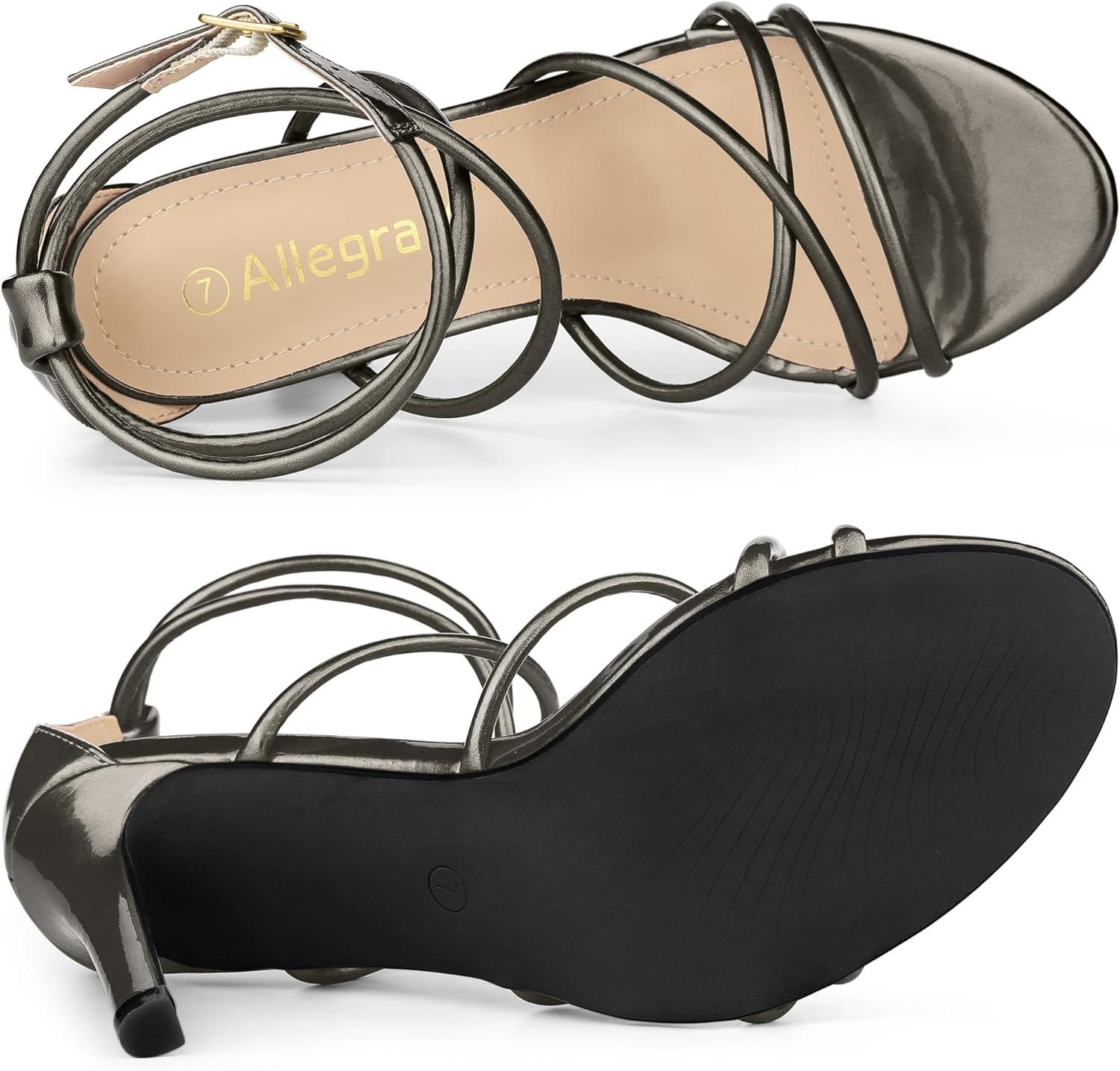 imageAllegra K Womens Open Toe Strappy Straps Stiletto Heel SandalsGunmetal