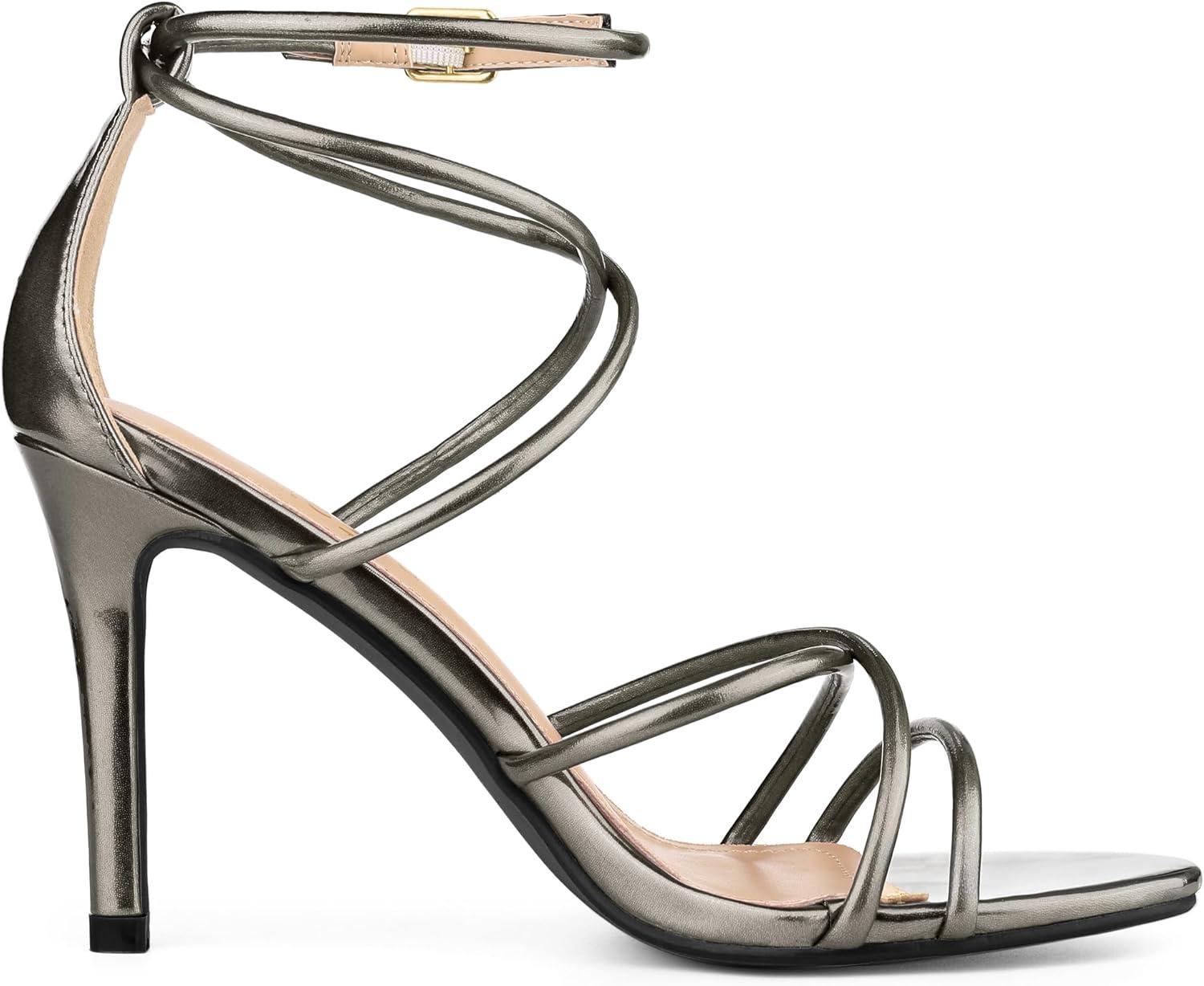 imageAllegra K Womens Open Toe Strappy Straps Stiletto Heel SandalsGunmetal