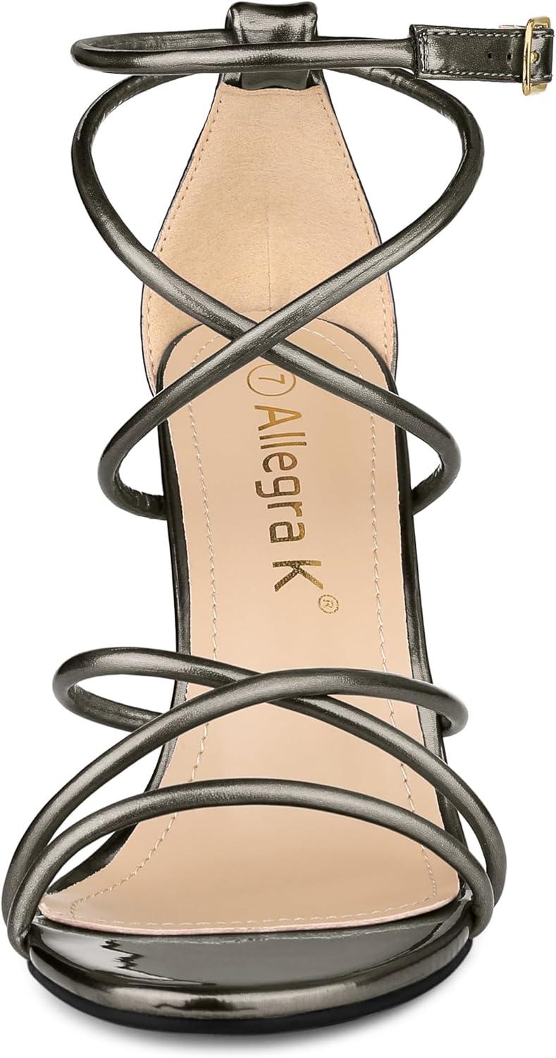 imageAllegra K Womens Open Toe Strappy Straps Stiletto Heel SandalsGunmetal