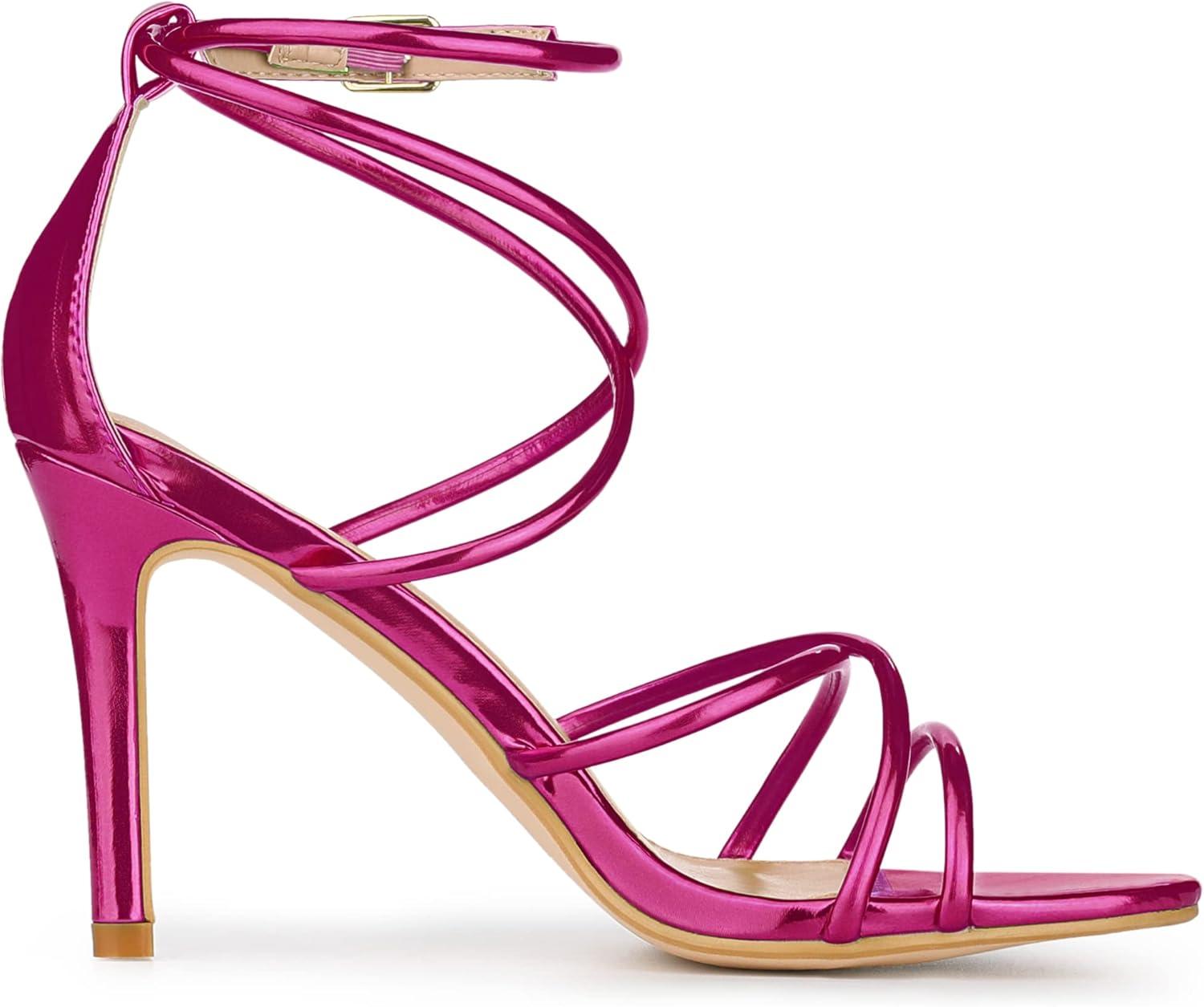 imageAllegra K Womens Open Toe Strappy Straps Stiletto Heel SandalsHot Pink