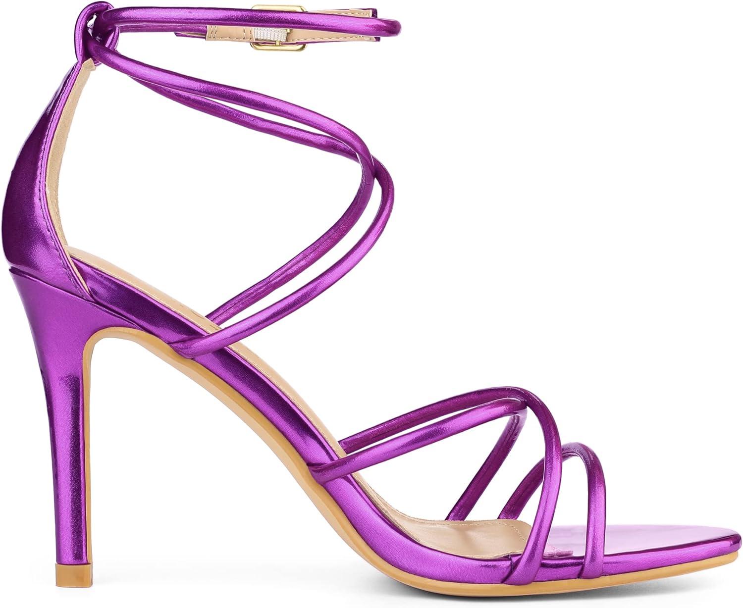 imageAllegra K Womens Open Toe Strappy Straps Stiletto Heel SandalsPurple