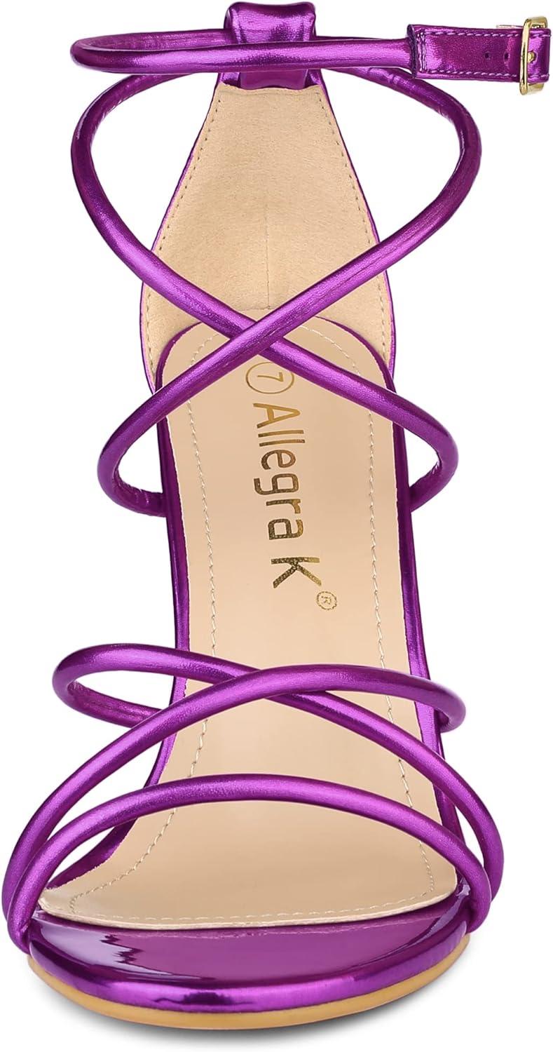 imageAllegra K Womens Open Toe Strappy Straps Stiletto Heel SandalsPurple