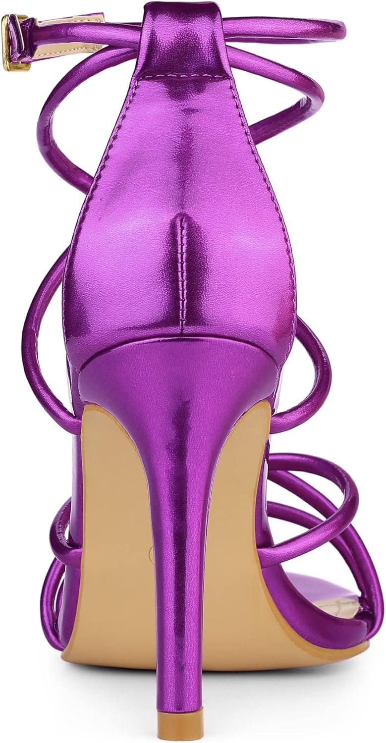 imageAllegra K Womens Open Toe Strappy Straps Stiletto Heel SandalsPurple