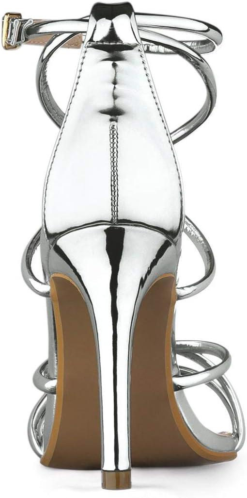 imageAllegra K Womens Open Toe Strappy Straps Stiletto Heel SandalsSilver