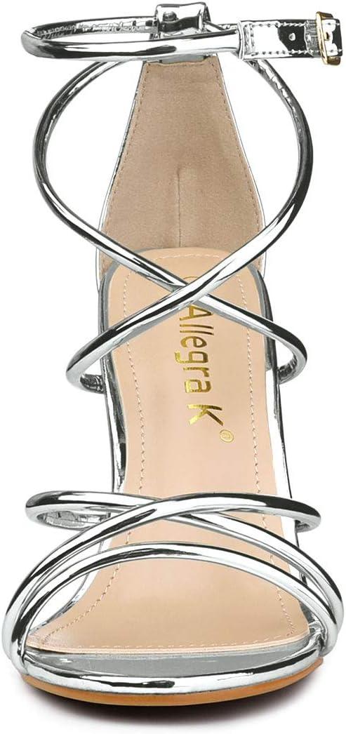 imageAllegra K Womens Open Toe Strappy Straps Stiletto Heel SandalsSilver
