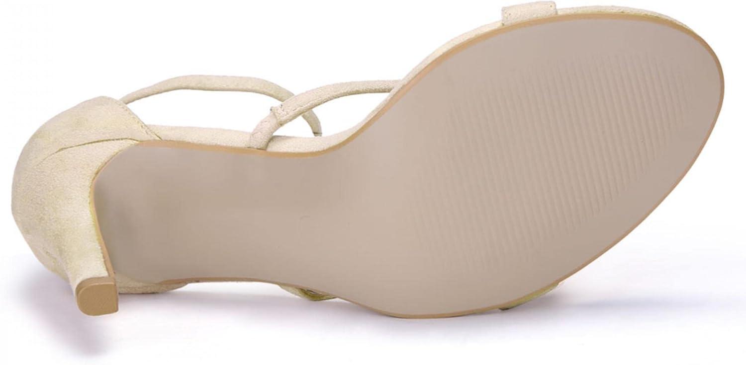 imageAllegra K Womens Open Toe Triple Straps Stiletto High Heel SandalsBeige