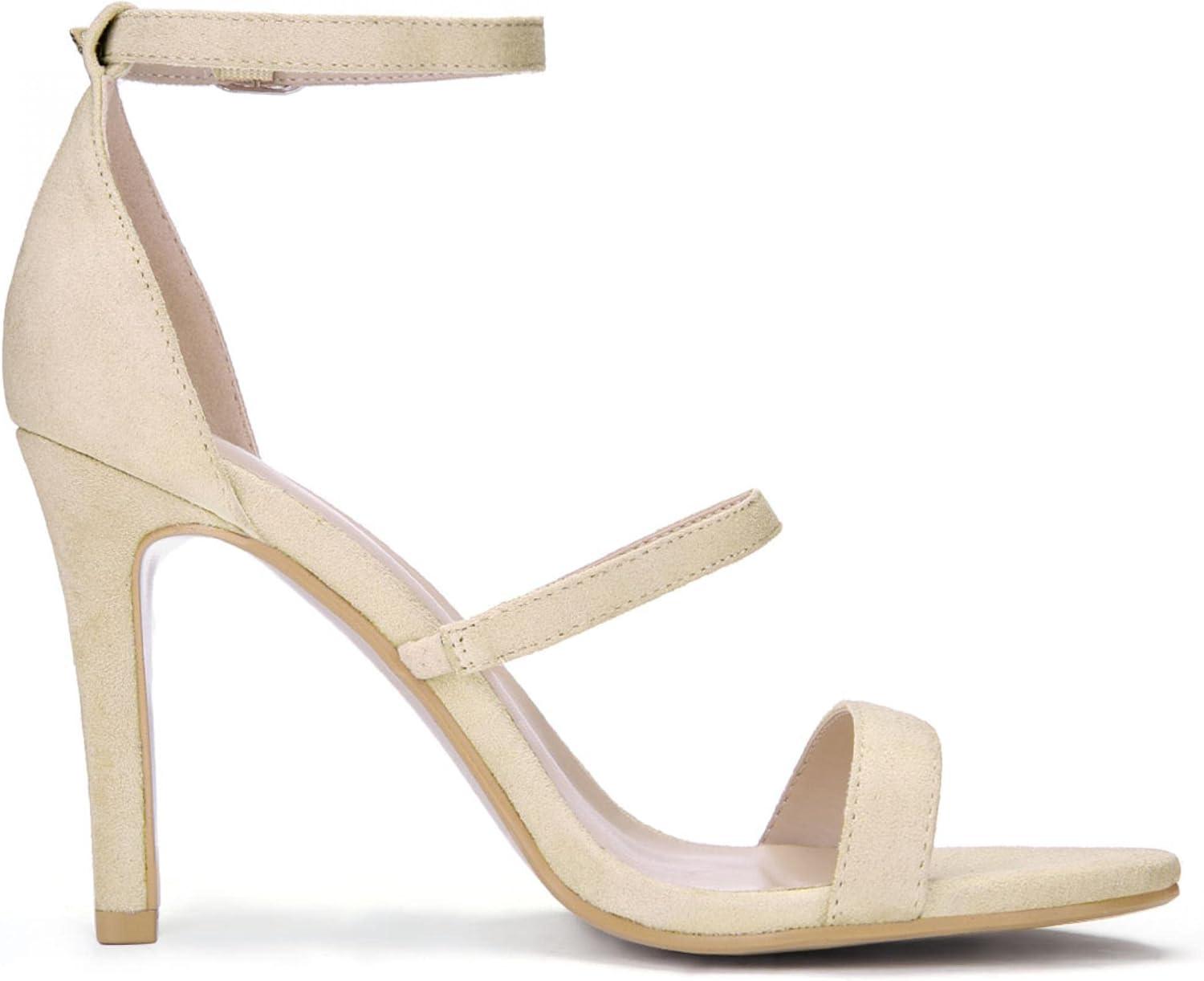 imageAllegra K Womens Open Toe Triple Straps Stiletto High Heel SandalsBeige