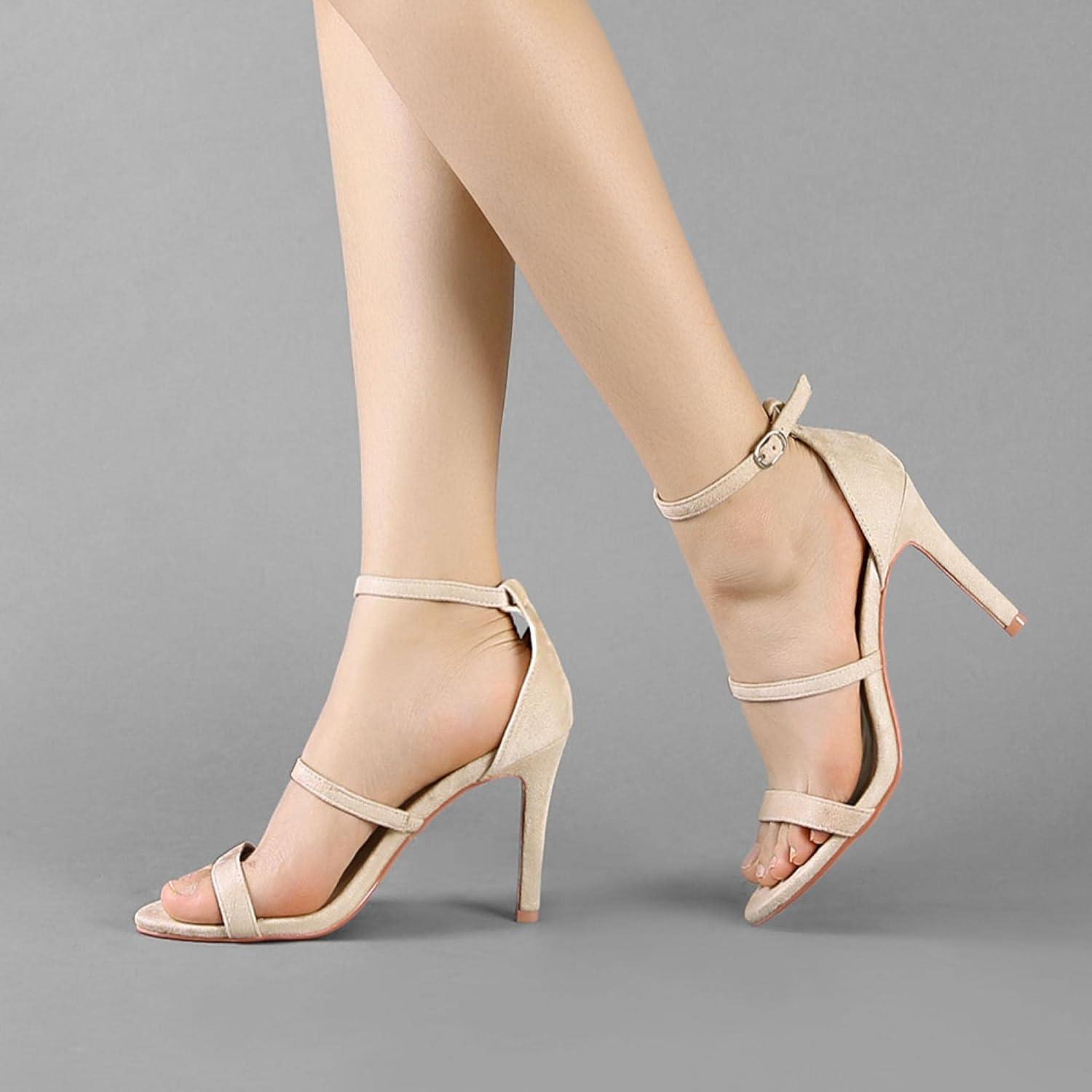 imageAllegra K Womens Open Toe Triple Straps Stiletto High Heel SandalsBeige