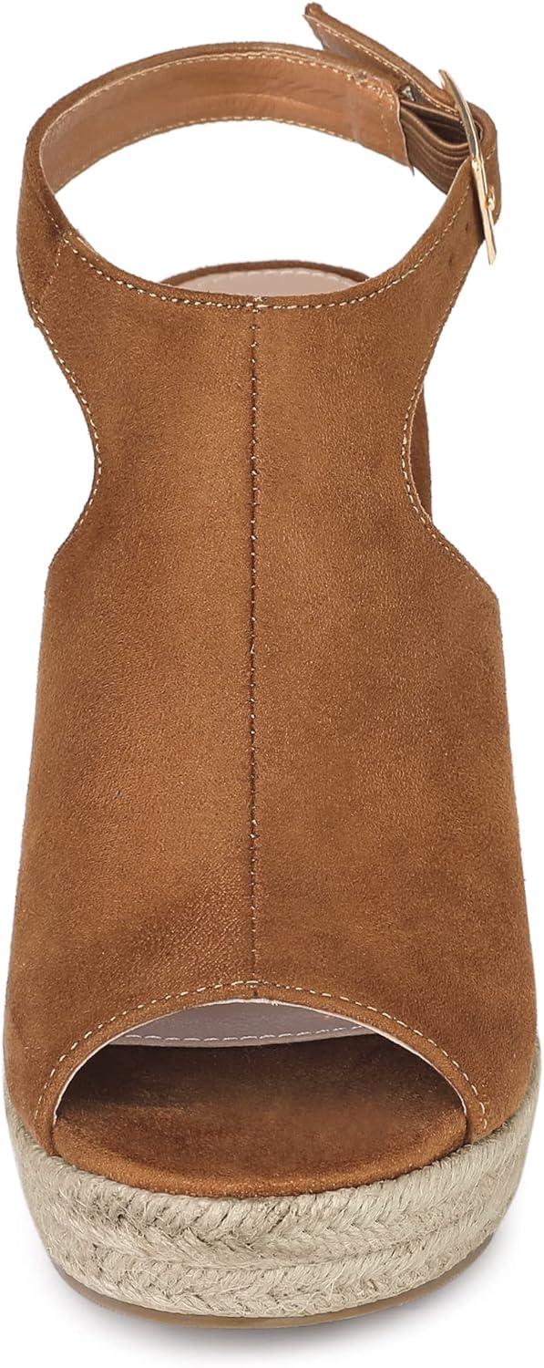 imageAllegra K Womens Peep Toe Slingback Platform Espadrilles Wedge SandalsBrown