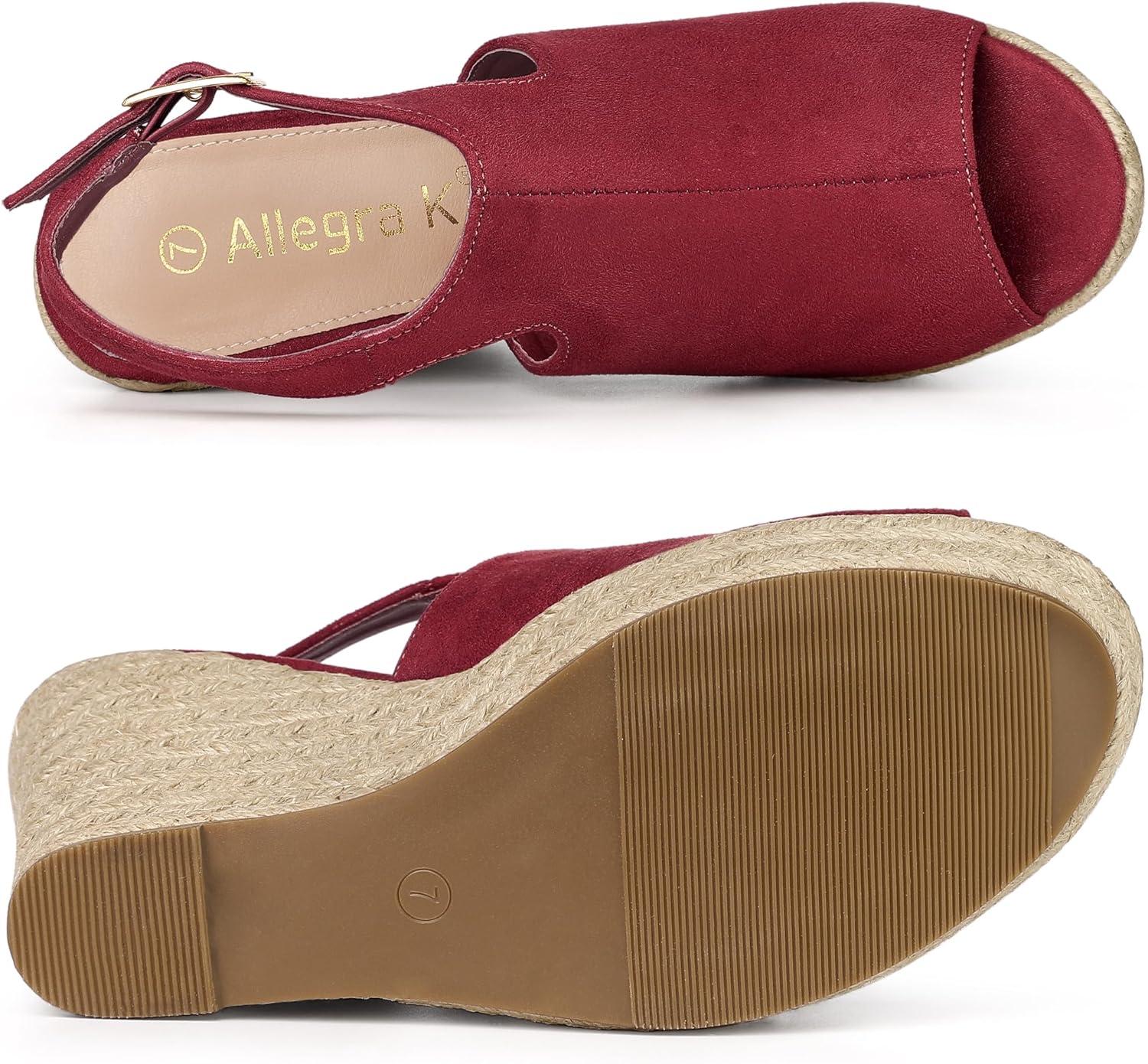 imageAllegra K Womens Peep Toe Slingback Platform Espadrilles Wedge SandalsBurgundy