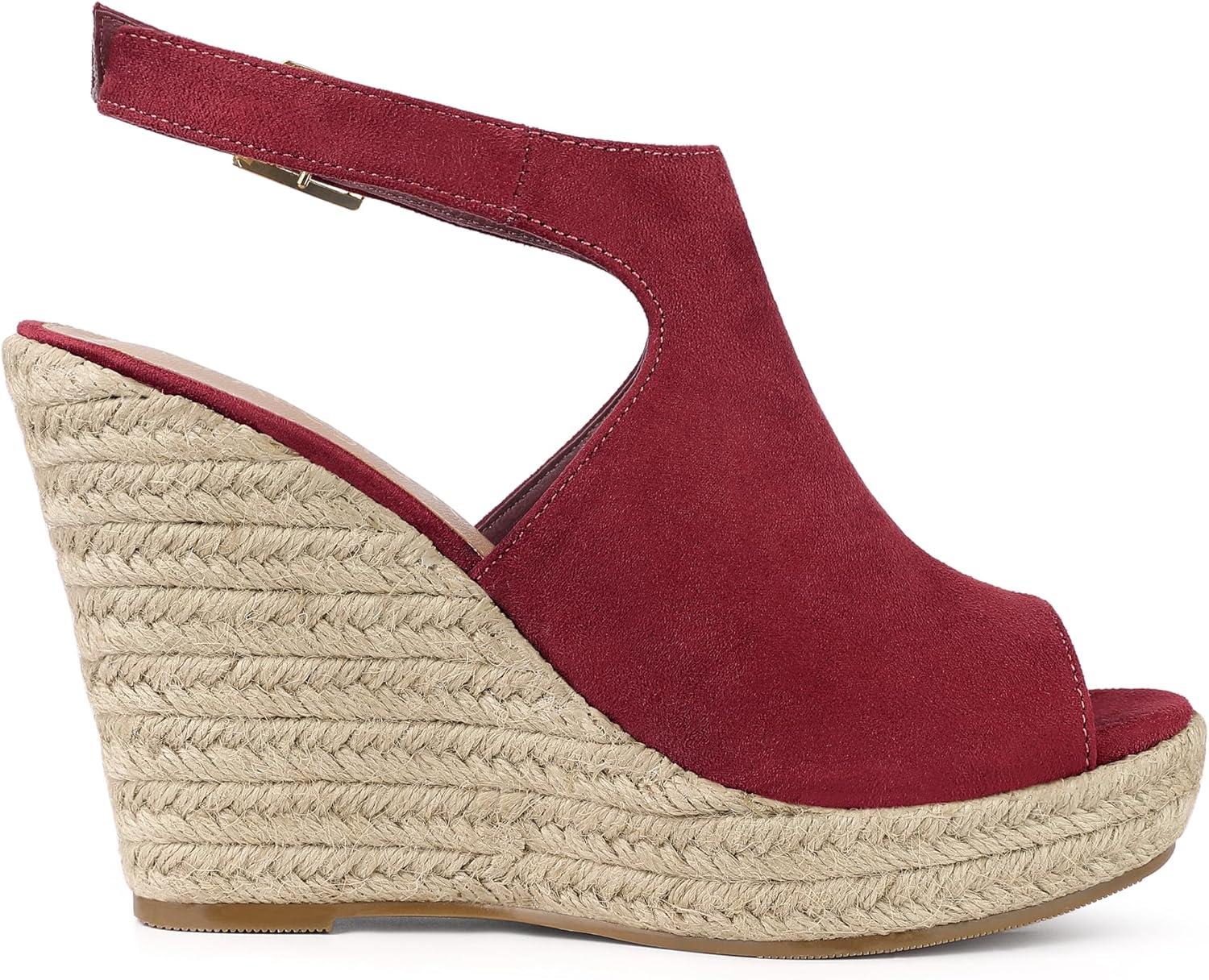 imageAllegra K Womens Peep Toe Slingback Platform Espadrilles Wedge SandalsBurgundy